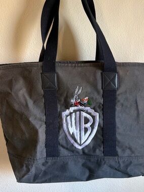 VTG Warner Bros Bugs Bunny Tuxedo WB Shield Logo Black Tote Bag Fair Condition